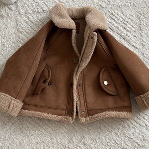 ZARA Faux Suede Cozy Brown Kids Jacket with Cream Lining